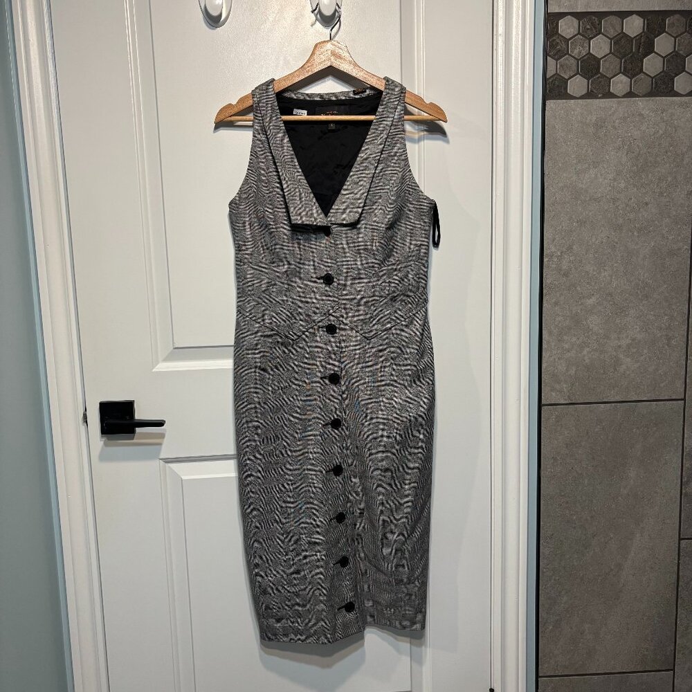 Ben Sherman Sleeveless Buttoned Grey Plaid Midi Dress - Women's Size Small